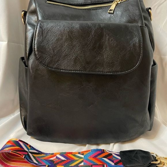❌❌SOLD❌❌Black Vegan Leather Backpack - Picture 4 of 14